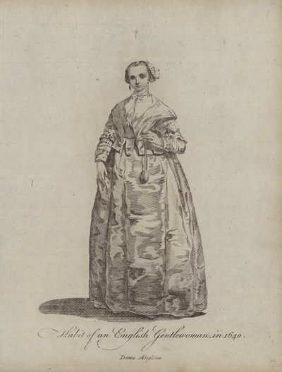 Kleding van een Engelse dame in 1640 door English School